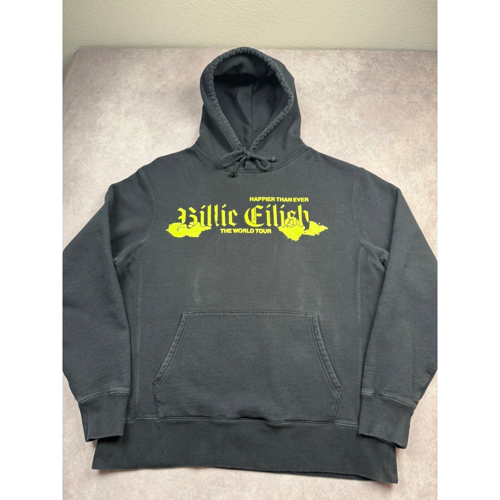 Billie Eilish Happier Than Ever World Tour 2022 Hoodie Black Neon Yellow XL